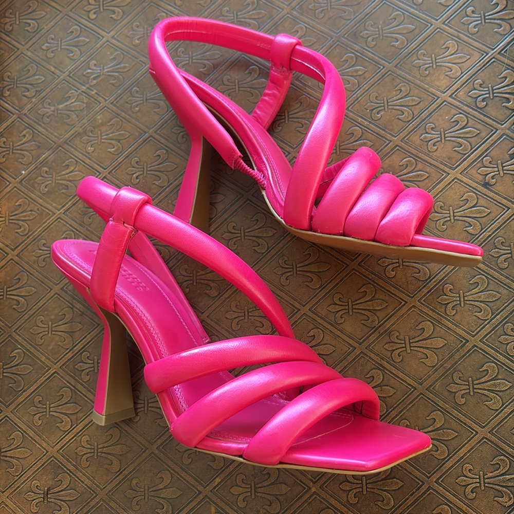 Mercedes Castillo Aline Pink Strappy Square Open Toe Pink Heels 7.5 37.5 new - Picture 5 of 6
